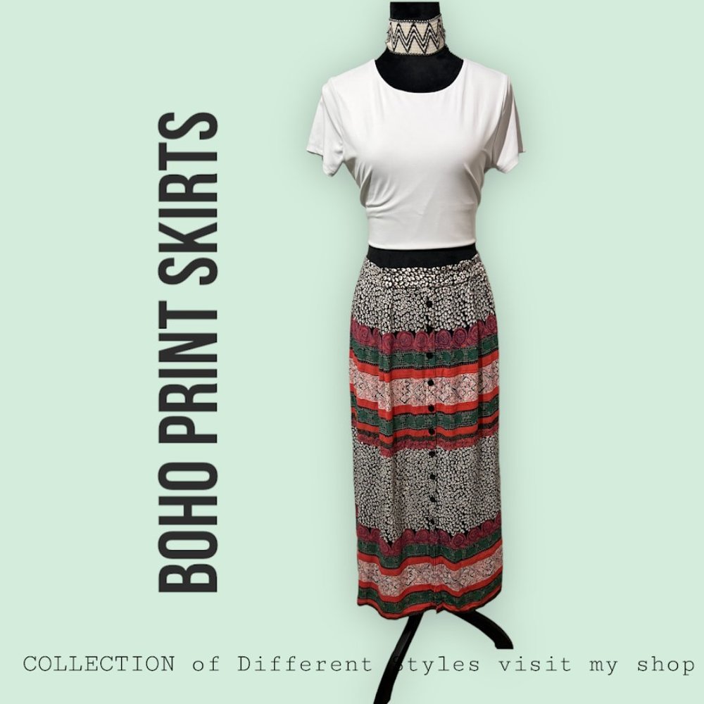 Women's Boho midi lenght Skirt  / hippie Bohemian Ethnic Versatile print